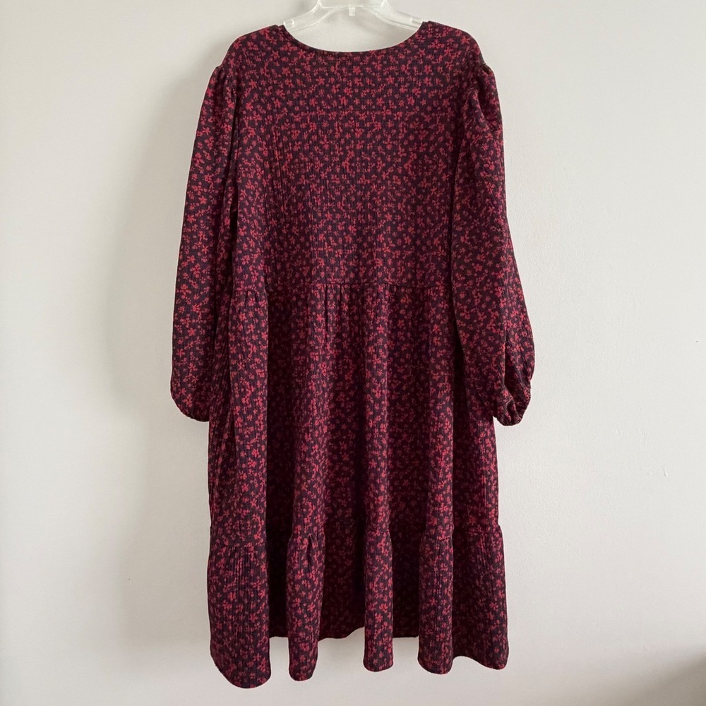 Sandra Darren Red Black Floral Crepe Tiered V-Neck boho cottagecore Dress 3X - Picture 2 of 12
